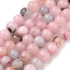 Natural Cherry Blossom Jasper Beads Strands, Dyed, Round, 10~10.5mm, Hole: 1.2mm, about 37~40pcs/strand, 14.9~15.1 inch(38~38.5cm)
