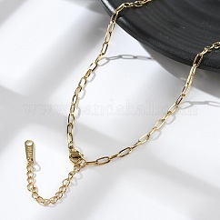 Ion Plating(IP) 304 Stainless Steel Paperclip Chain Necklace for Women, Real 14K Gold Plated, 16.46 inch(41.8cm)