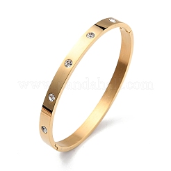 Ion Plating(IP) Clear Cubic Zirconia Classic Simple Plain Open Clasp Bangle&nbsp;BJEW-B055-02G-01