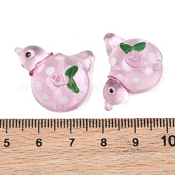 手作りランプワークビーズ  花を持った平和の鳩  ピンク  19x25x11mm  穴：1.8mm&nbsp;LA-CBAB541-02A-02