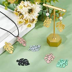 30本5色スプレー塗装合金ペンダント  バナナの葉  ミックスカラー  35x24x1mm  穴：3mm  6個/カラー&nbsp;FIND-BC0003-26