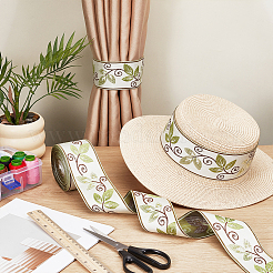 12.5m Leaf Pattern Vintage Jacquard Polyester Ribbon&nbsp;OCOR-PH0008-08