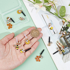 プラスチック携帯防塵プラグ  合金エナメルの蜂のペンダント付き  ゴールドカラー  2.9~4cm  12個/セット&nbsp;PALLOY-OC00008