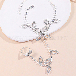 Brass Rhinestone Link Chain Finger Ring Bracelets for Women&nbsp;AJEW-WH20121-31