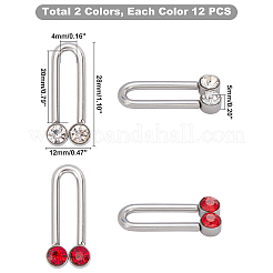 24個2色304ステンレスペンダント  ラインストーン付き  ミックスカラー  28x12x5mm  穴：4x20mm  12個/カラー&nbsp;STAS-UN0021-24P