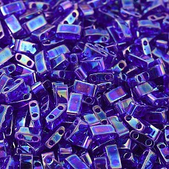MIYUKIハーフティラビーズ  日本製シードビーズ  2の穴  （htl177)透明コバルトab  5x2.3x1.9mm  穴：0.8mm  約250個/10g&nbsp;X-SEED-J020-HTL0177