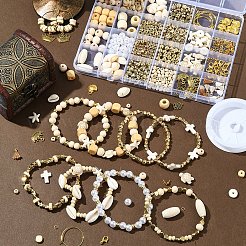 DIY ミックスシェイプ 合成ターコイズ & ウッド & CCB ビーズ ブレスレット作成キット  ミックスカラー  2.5~25x0.5~17x0.5~10mm  穴：1~3.5mm&nbsp;DIY-FS0007-67