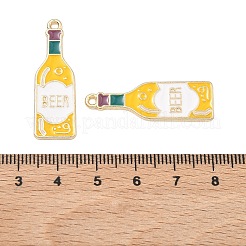 合金エナメルチャーム  ビール瓶チャーム  ゴールドカラー  ゴールド  34x11x1.5mm  穴：1.6mm&nbsp;FIND-H020-01D-G