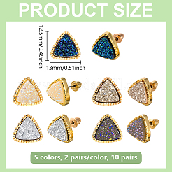 10 Pairs 5 Colors Sparkling Triangle  Alloy Resin Stud Earrings&nbsp;EJEW-HY0001-27
