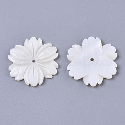 天然淡水シェルビーズ  刻まれた  花  乳白色  29~30x28x3mm  穴：1.8mm&nbsp;SHEL-N026-29