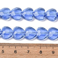 透明ガラスビーズ連売り  ハート  多面カット  コーンフラワーブルー  10x10x4.5mm  穴：1mm  約70個/連  25.83''（65.6センチメートル）&nbsp;GL-CBA7A17-03A-08