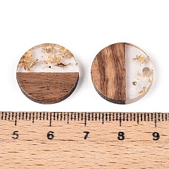 樹脂＆ウォールナットウッドペンダント  フラットラウンド  金フォイル  ミックスカラー  18x3~3.5mm  穴：2mm&nbsp;RESI-T057-39M
