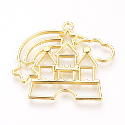 合金空枠ペンダント  UVレジンDIY用  エポキシ樹脂  プレスジュエリー  城  ゴールドカラー  40x46x2mm  穴：2.5mm&nbsp;PALLOY-R098-10G