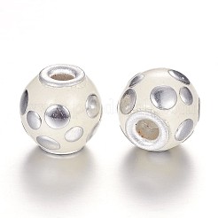 ラウンド手作りインドネシアビーズ  合金コア  プラチナ  乳白色  12.5x13mm  穴：3mm&nbsp;IPDL-P001-11