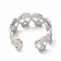 変色しない304ステンレススチール製スカルオープンカフリング（女性用）  ステンレス鋼色  usサイズ6（16.5mm）&nbsp;RJEW-B027-31P
