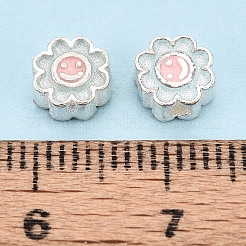 スターリングシルバーエナメルビーズ925個  笑顔の花  銀色のメッキ  ライトシアン  6x6x3mm  穴：1.2~1.4mm&nbsp;STER-T008-36A