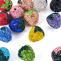 14個14色の手作りポリマーとラインストーン粘土ビーズ  苺  ミックスカラー  17.5~18x16~16.5mm  穴：1.8~2mm  1pc /カラー&nbsp;CLAY-BT0001-09