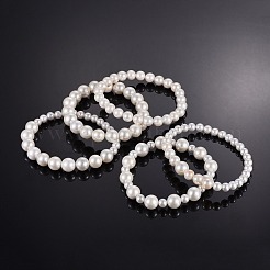 シェルパールストレッチブレスレットセット  積み重ね可能なブレスレット  黄麻布のドローストリングバッグ付き  フローラルホワイト  2-3/8インチ（6cm）  1連売り/セット&nbsp;BJEW-JB04108