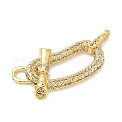 Brass Micro Pave Brass Micro Pave Clear Cubic Zirconia Irregular Oval with Bar Connector Charms&nbsp;KK-H539-06G