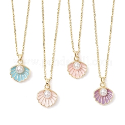 Alloy Enamel & ABS Plastic Imitation Pearl Shell Shape Pendant Necklaces&nbsp;NJEW-JN05173