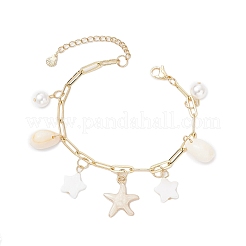 Natural Freshwater Shell Beads & Alloy Enamel Charm Bracelets&nbsp;BJEW-JB12214-03