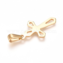 304ステンレスペンダント  クロス  ゴールドカラー  28x16.5x1.5mm  穴：8mm&nbsp;STAS-L210-31G