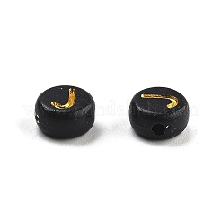 不透明なメッキアクリルビーズ  ゴールドライン入り  アルファベット付きフラットラウンド  文字J  7x3.5mm  穴：1.2mm  約3846個/500g&nbsp;OACR-R005-03J