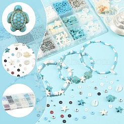 海のDIYジュエリー製作キット  ポリマー粘土、合成ターコイズ、アクリルビーズを含む  鉄と真鍮のスペーサービーズ  ガラスシードビーズ  ミックスカラー  6x0.5~1mm  穴：2mm&nbsp;DIY-FS0009-75