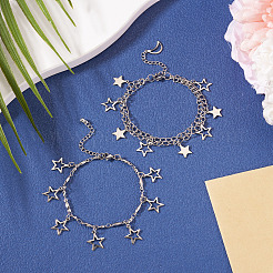 2Pcs 304 Stainless Steel Star Charm Bracelets&nbsp;BJEW-TADJ00003