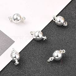 ループ付き真鍮製マグネットクラスプ  オープン丸カン付き  ニッケルフリー  ラウンド  銀色のメッキ  14x8mm  穴：2mm&nbsp;KK-MC020-S-NF