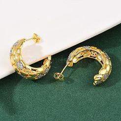 Brass Micro Pave Cubic Zirconia C-Shaped Stud Earrings&nbsp;EJEW-L275-08G