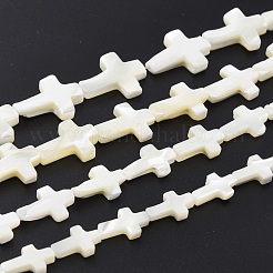 天然トロチッドシェル/トロカスシェルビーズ連売り  クロス  貝殻色  13x8x3mm  穴：0.5mm  約29個/連  14.96''（38センチメートル）&nbsp;SSHEL-K027-02