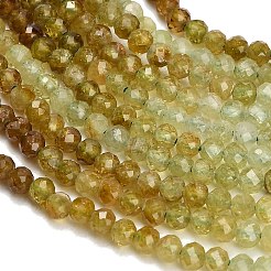 天然のグリーンガーネットビーズ連売り  多面カット  ラウンド  3~3.5mm  穴：0.6mm  約113~114個/連  14.96''~15.55''（38~39.5センチメートル）&nbsp;GG-CBA77FB-B11-3mm