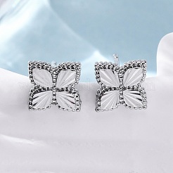 真鍮製スタンドピアス  菱形  プラチナメッキ  12.5x12.5mm&nbsp;EJEW-D288-13P