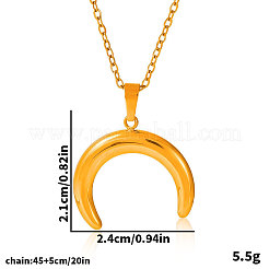304ステンレススチールダブルホーンペンダントネックレスレディースファッションミニマリストデザインジュエリー  18KGP本金メッキ  17.72インチ（45cm）&nbsp;RC6919-2