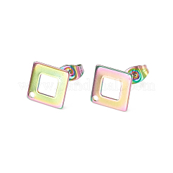 イオンプレーティング（IP）304ステンレススチールスタッドピアス金具（ダングルチャーム用）  菱形  虹色  菱形：13.5x13.5mm  穴：1.2mm  ピン：0.7mm  辺の長さ：10mm&nbsp;STAS-L216-06A-M