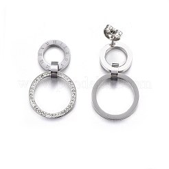 304ステンレススチールダングルスタッドピアス  ポリマークレイラインストーン付き  リング  ミックスカラー  28x16x6mm  ピン：0.8mm&nbsp;EJEW-H367-10