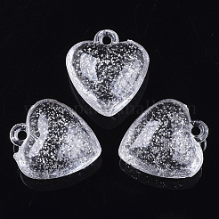 透明なアクリルパーツ  グリッターパウダー付き  ハート  透明  22x20x10mm  穴：2mm  約236個/500g&nbsp;TACR-Q264-25
