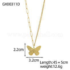 304ステンレススチールペンダントネックレス  イオンプレーティング（ip）  蝶  14KGP本金メッキ  19.69インチ（50cm）&nbsp;OY002-40G