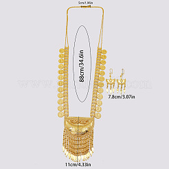 Moon & Flat Round Brass Tassel Pendant Necklaces & Dangle Earrings Sets&nbsp;FS-WG7FC34-01