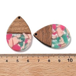 樹脂とクルミのペンダント  ティアドロップ  ピンク  36.5x24.5x2.5mm  穴：2mm&nbsp;FIND-R051-15C