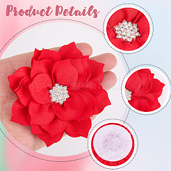 ポリエステルとラインストーンの装飾アクセサリー  ドレス衣装の装飾用  花  レッド  77~80x26mm&nbsp;DIY-WH20063-015B