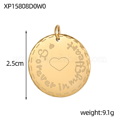Flat Round with Word Charms 304 Stainless Steel Pendants&nbsp;STAS-OY004-49G