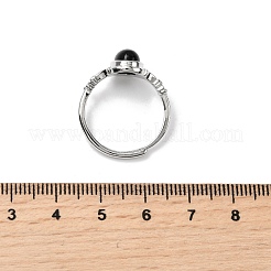 天然な黒瑪瑙の指輪  ラックメッキ真鍮のパーツ  プラチナ  11mm  内径：18mm&nbsp;RJEW-A084-03P-05