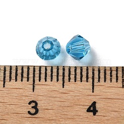 透明ガラスビーズ  双円錐形  ディープスカイブルー  4x4x3.5mm  穴：1mm  720個/袋&nbsp;GGLA-Z004-05L