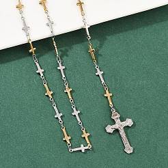 201 Stainless Steel Rosary Bead Necklaces&nbsp;NJEW-B143-09GP