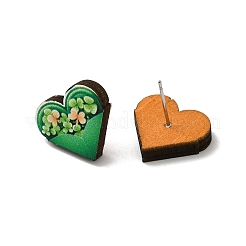 Saint Patrick's Day Green Wood Stud Earrings&nbsp;EJEW-D074-01E