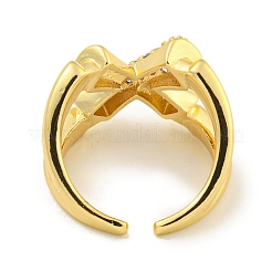 Rack Plating Brass Micro Pave Cubic Zirconia Cross Open Cuff Ring for Women&nbsp;RJEW-C082-10G