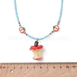 Teachers' Day Resin Cute Apple Core Pendant Polymer Clay & Glass Seed Beaded Necklaces for Women&nbsp;NJEW-TA00231