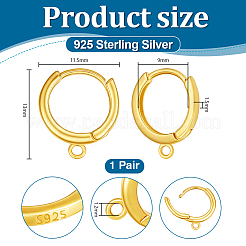 スターリングシルバーのフープピアス金具1組925個  ゴールドカラー  13x11.5x1.5mm  穴：1.2mm&nbsp;STER-PH0004-91G